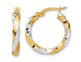 14K Yellow and White Gold Twisted Hoop Earrings